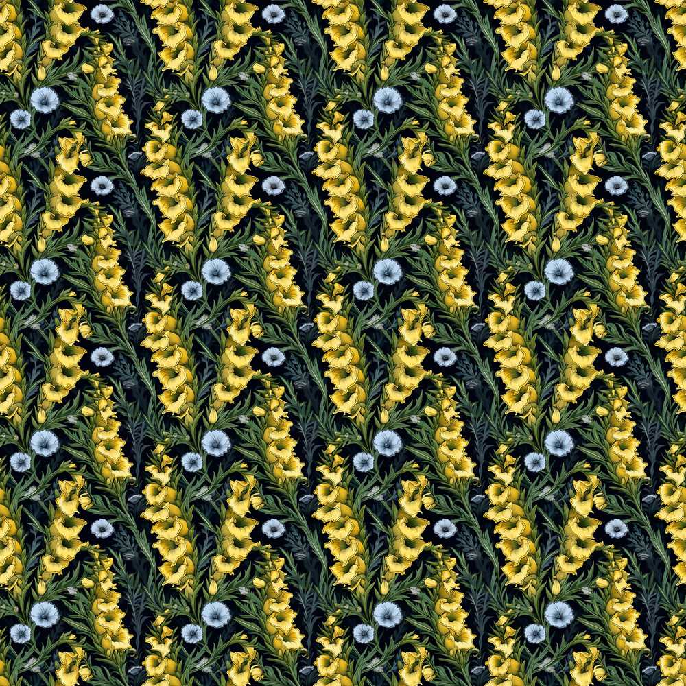 Yellow Wildflower Botanical Garden Dark Pattern Decorative