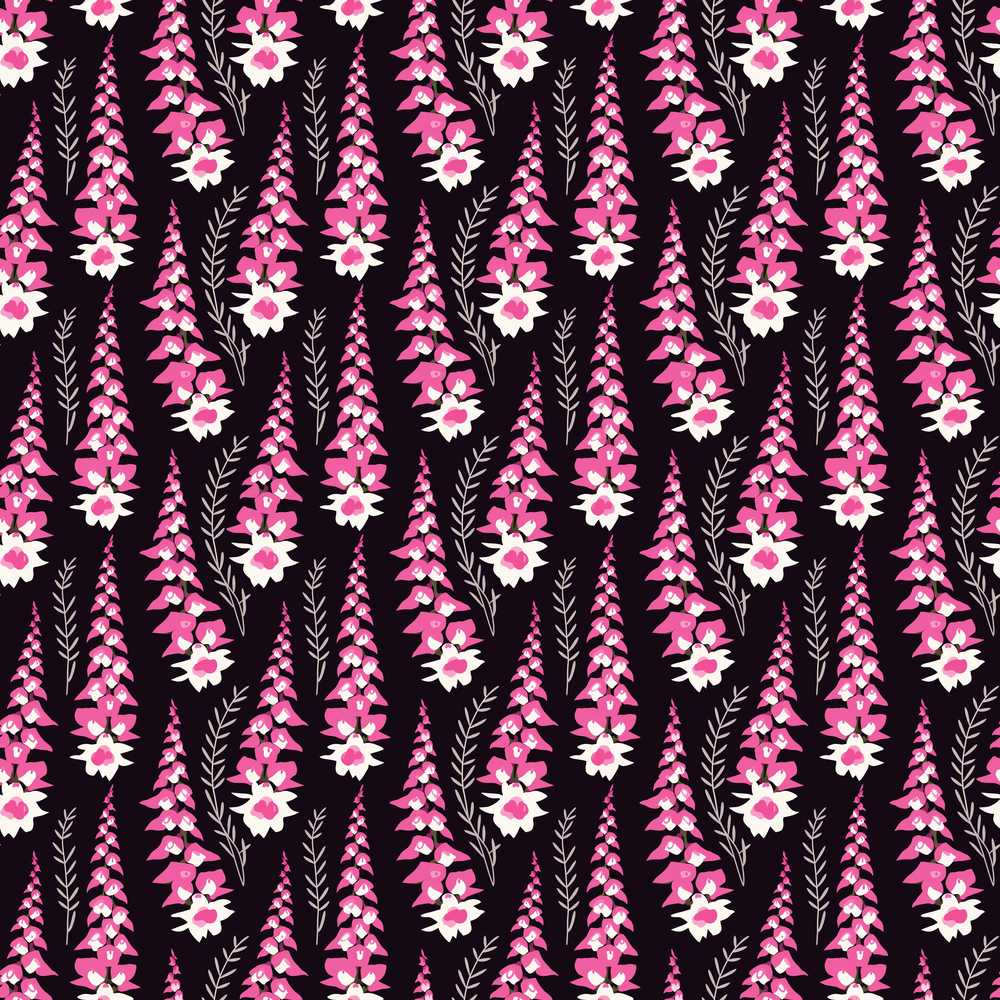 Modern Pink Foxglove Floral Graphic Dark Wildflower Pattern Botanical
