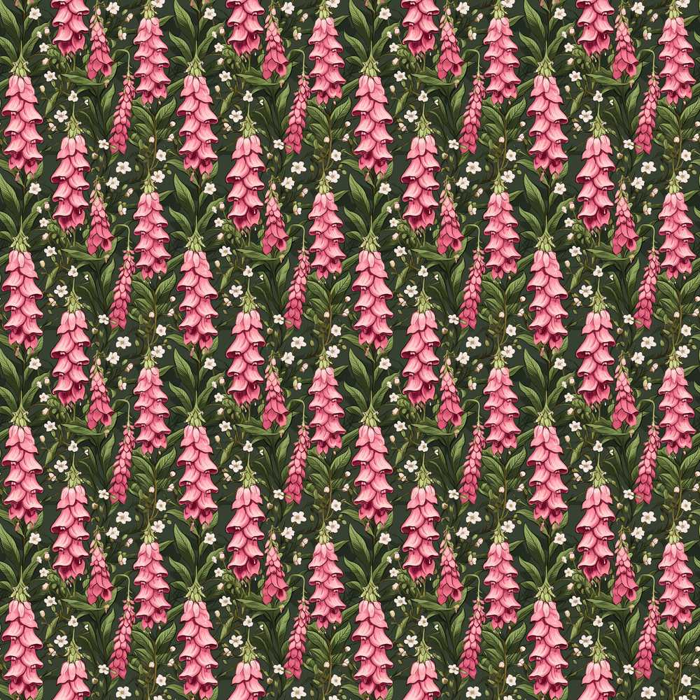 Pink Foxglove Flowers and Wild Meadow Botanical Wildflower Pattern