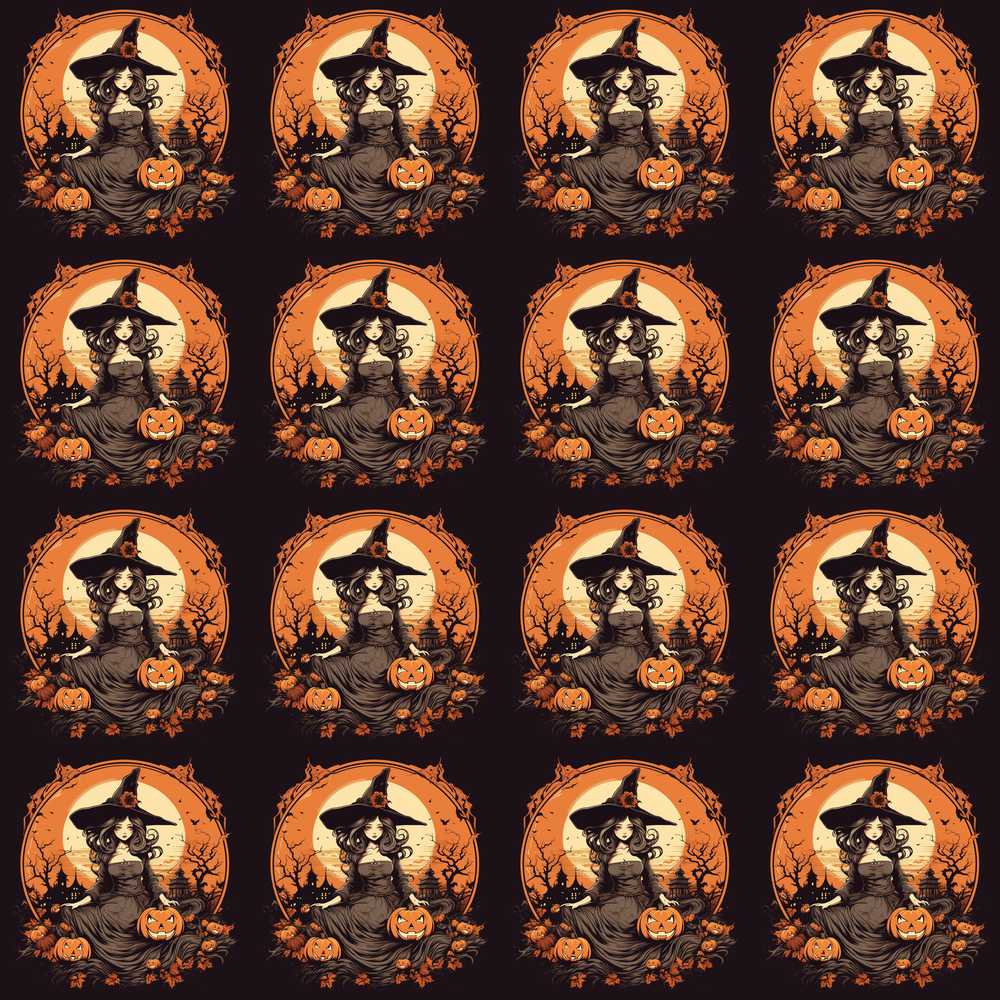 Autumn Witch Pumpkin Scene Spooky Night Seasonal Pattern