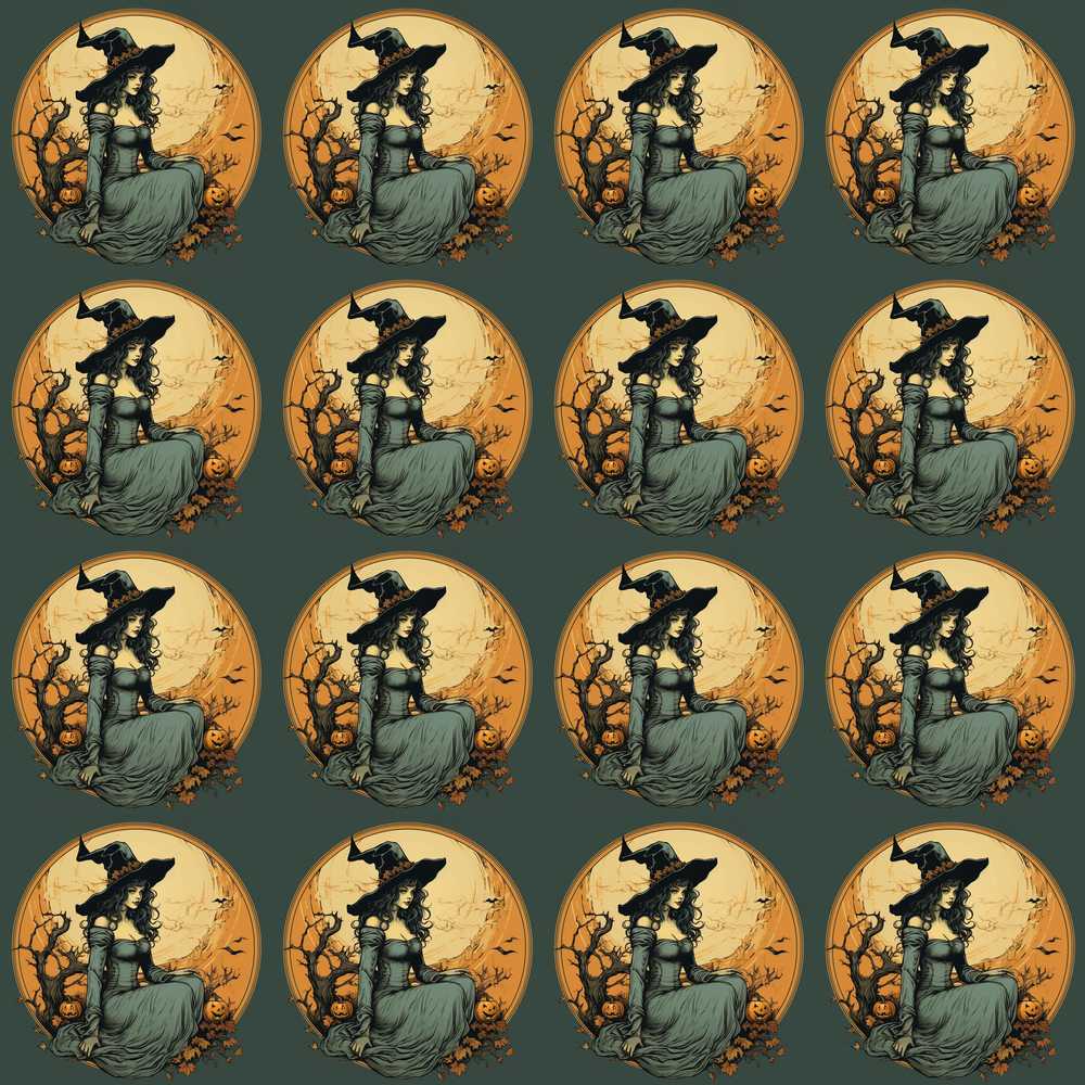Elegant Gothic Witch Moonlit Night Spooky Seasonal Pattern