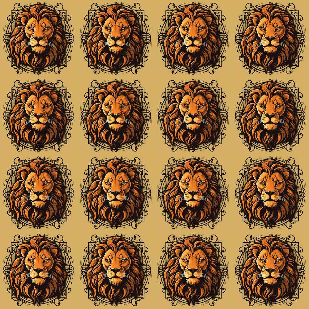 Majestic Lion Head Vintage Ornamental Illustration Repeat Pattern