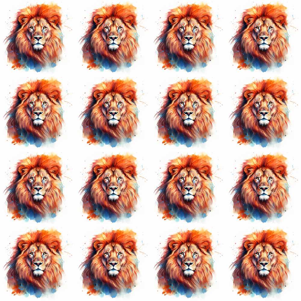 Watercolor Lion Portrait Artistic Splash Illustration Repeat Pattern