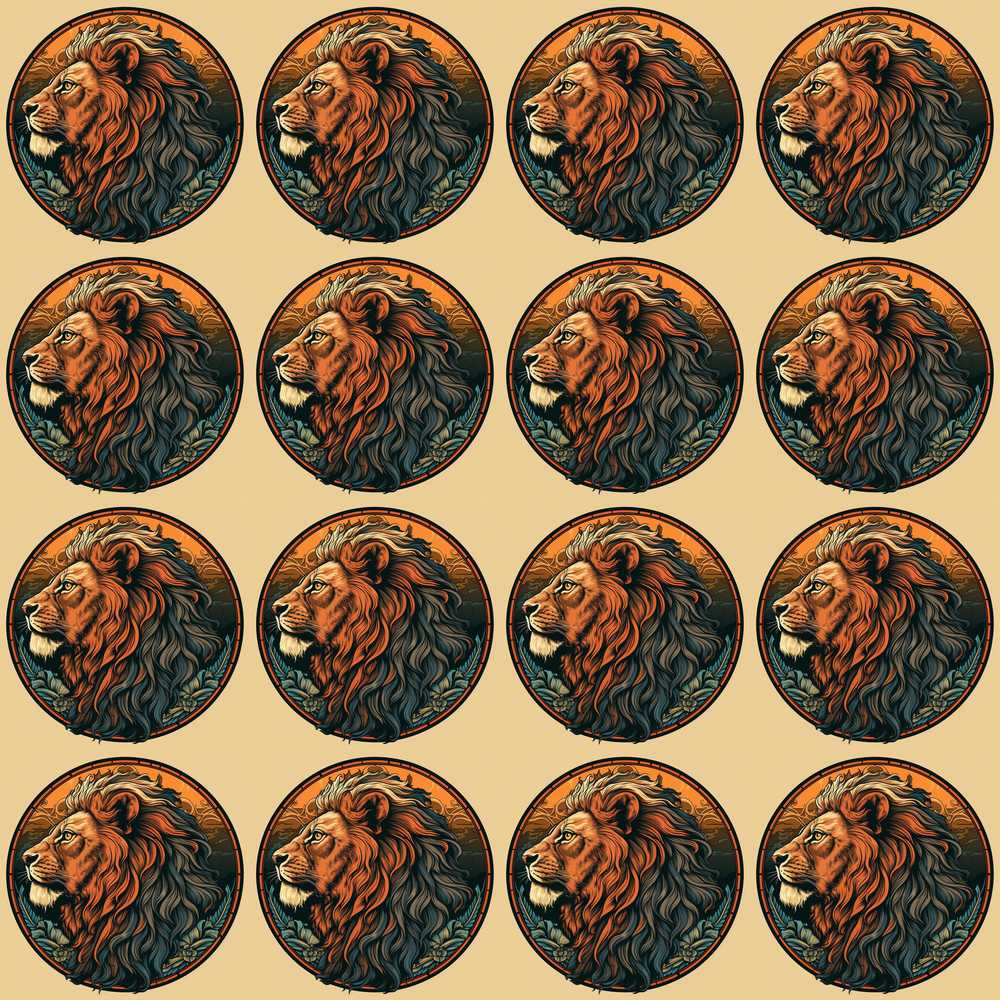 Vintage Lion Medallion Classic Illustration Repeat Pattern Design