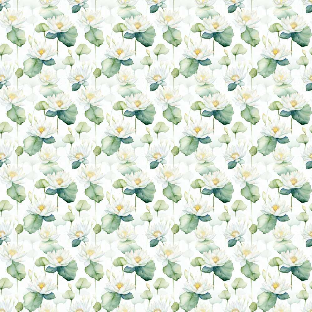 White Lotus Flower Botanical Watercolor Wildflower Pattern