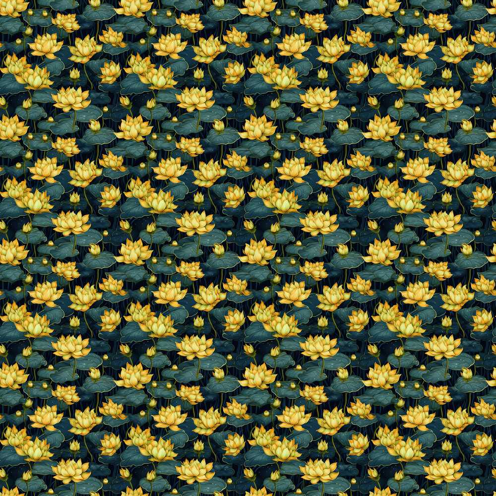 Golden Lotus Pond Floral Nature Wildflower Pattern Botanical