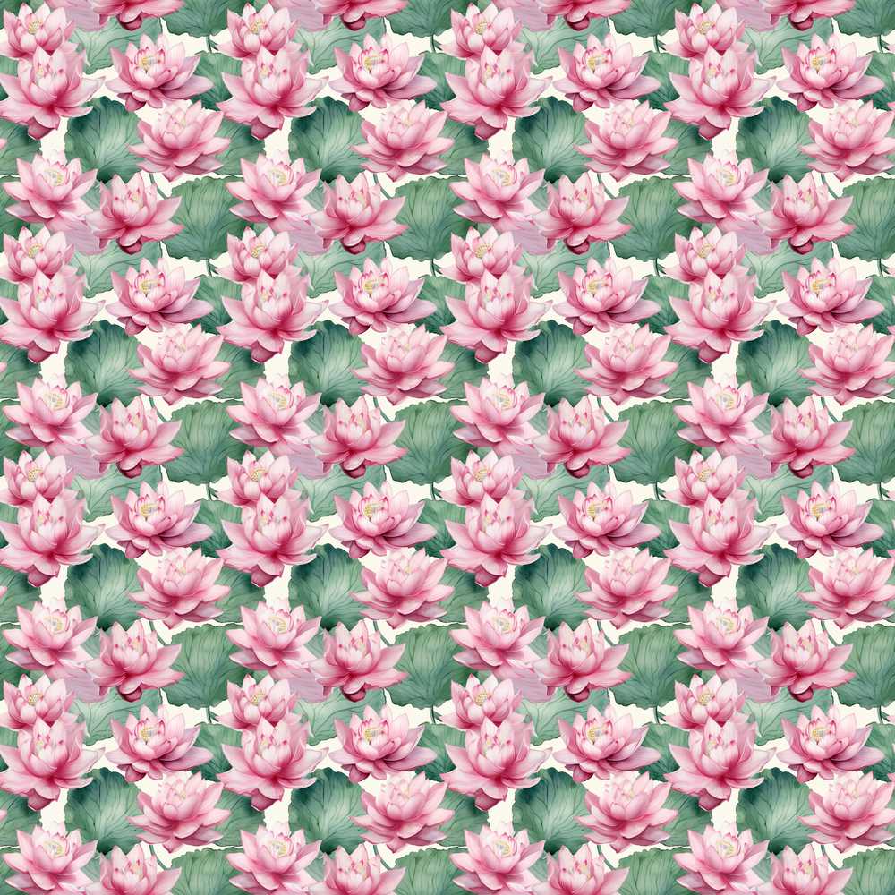 Pink Lotus Flower Botanical Watercolor Wildflower Pattern