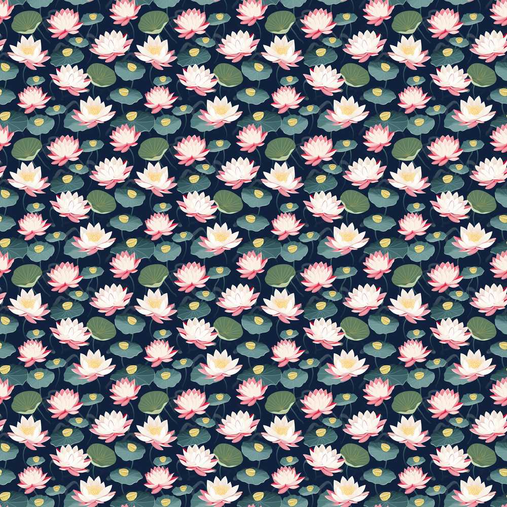 Elegant Lotus Pond Floral Dark Background Wildflower Pattern Botanical