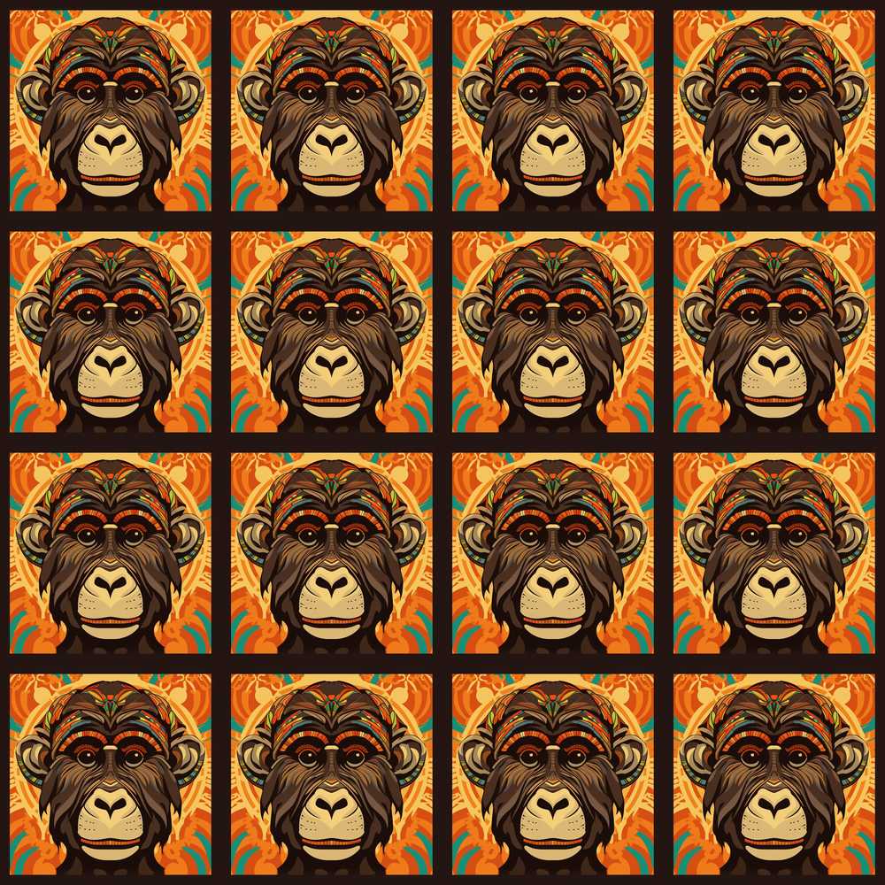 Colorful Tribal Monkey Face Abstract Art Illustration Repeat