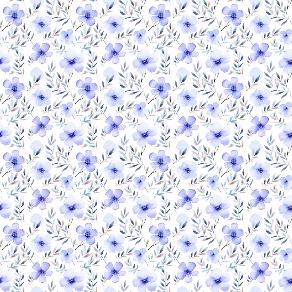 Delicate Blue Watercolor Flowers and Leaves Elegant Botanical Wildflower