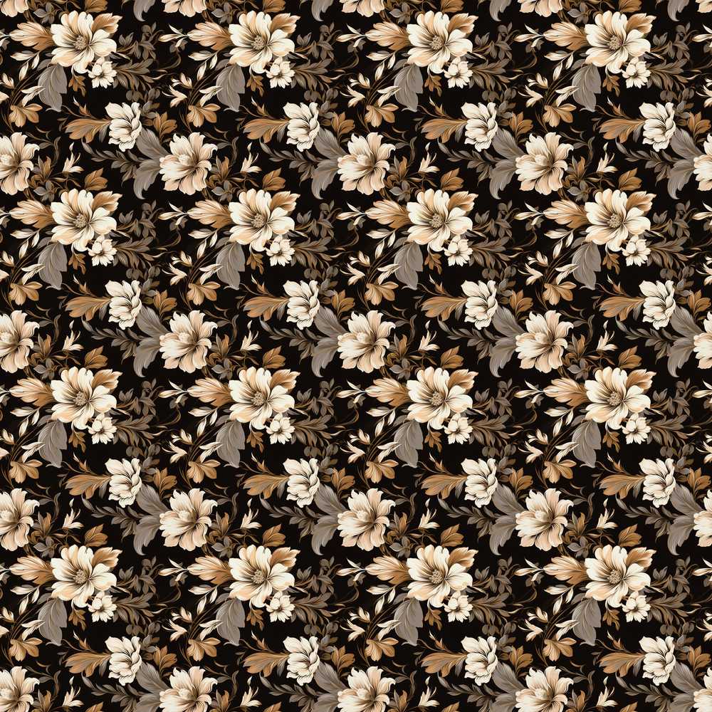 Vintage Beige Floral on Black Classic Botanical Wildflower Pattern