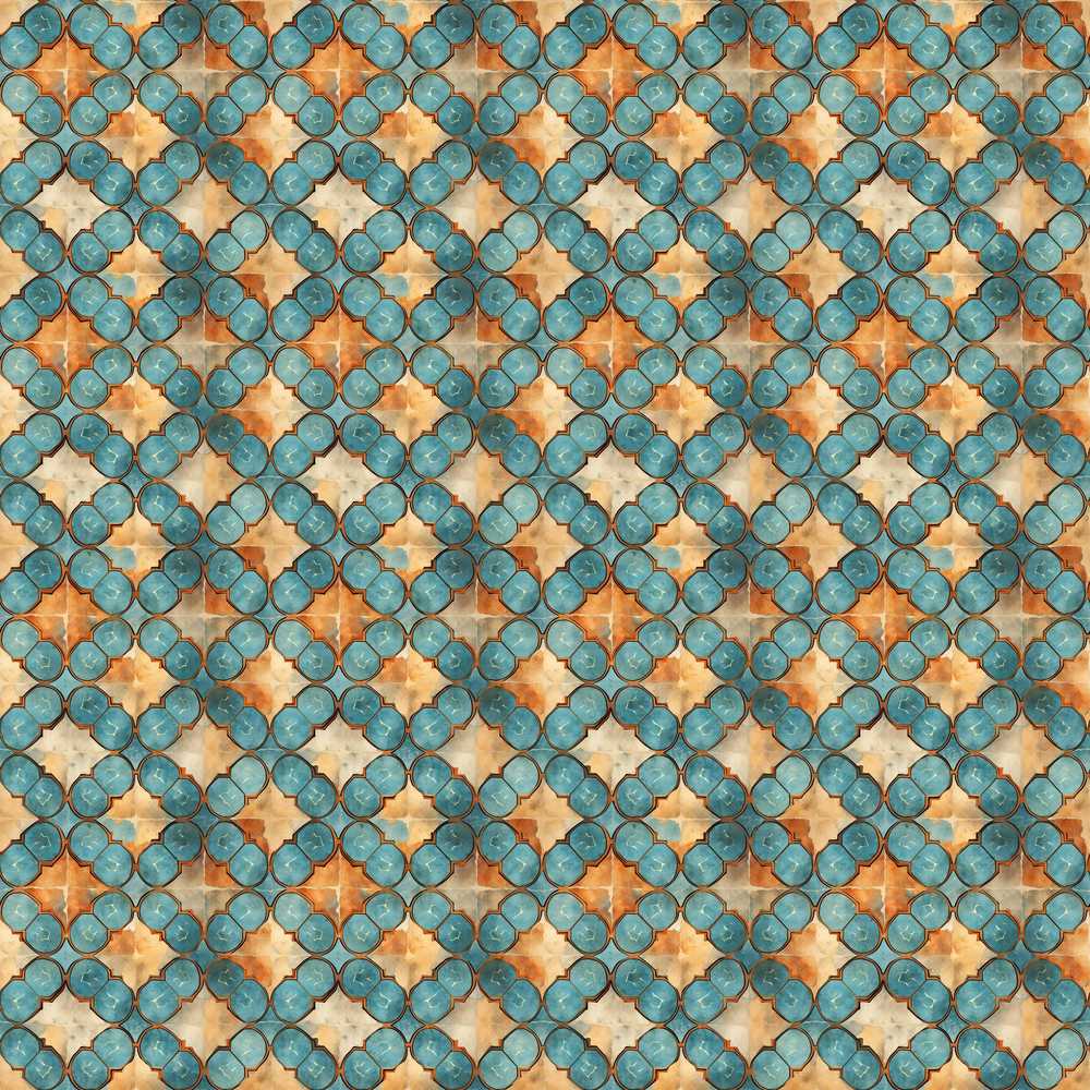Moroccan Tile Blue Orange Geometric Ornamental Repeat Pattern