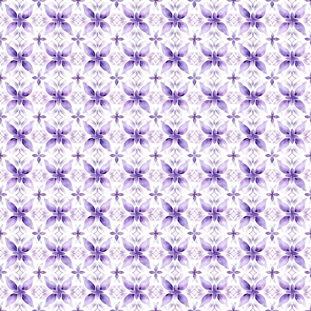 Purple Floral Tile Symmetry Elegant Geometric Botanical Wildflower Pattern