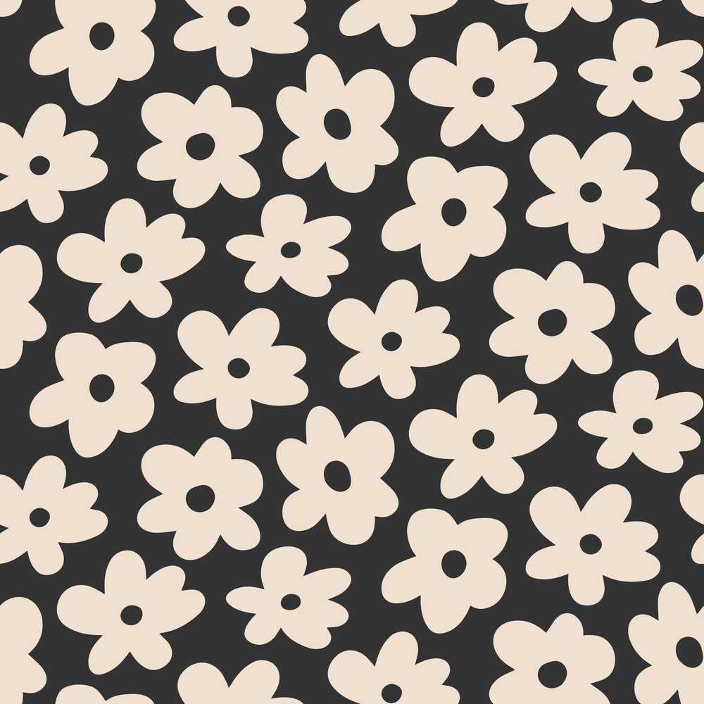 Minimal Beige Flower Silhouette on Dark Background Wildflower Pattern
