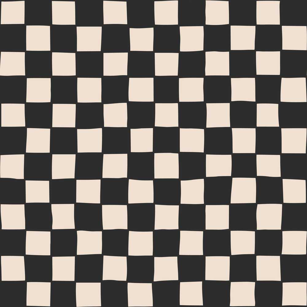 Black White Wavy Checkerboard Geometric Style Repeat Pattern
