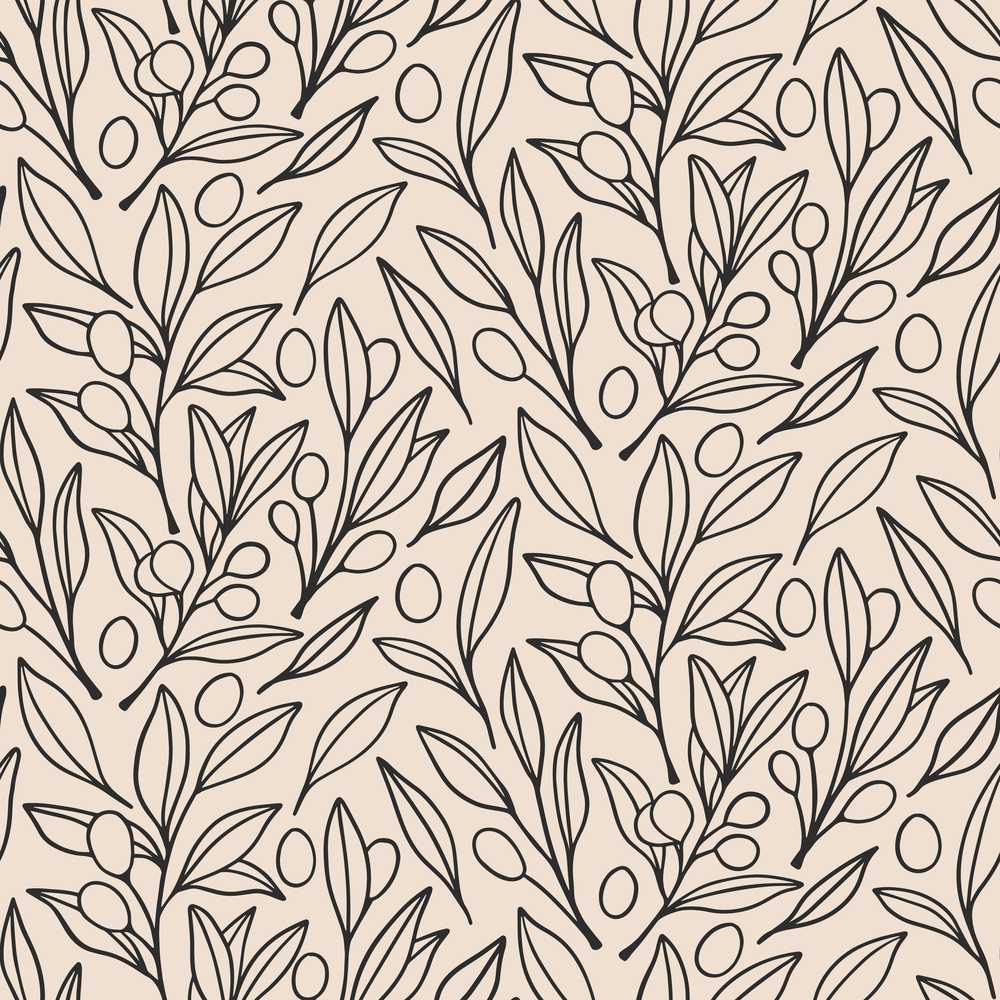 Neutral Botanical Line Art Leaves Minimal Nature Wildflower Pattern