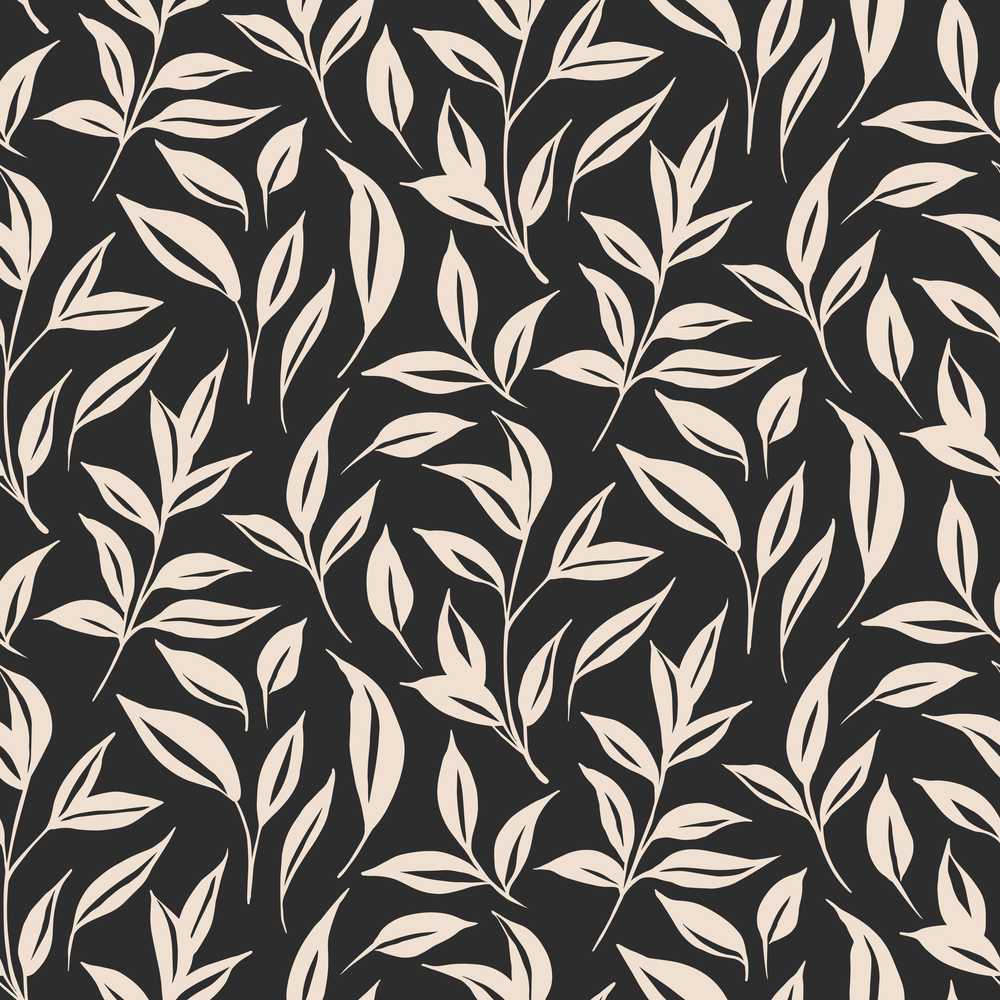 Minimal Beige Leaf Botanical on Dark Background Wildflower Pattern