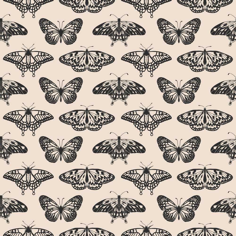 Black Butterfly Illustration Vintage Insect Repeat Pattern Design