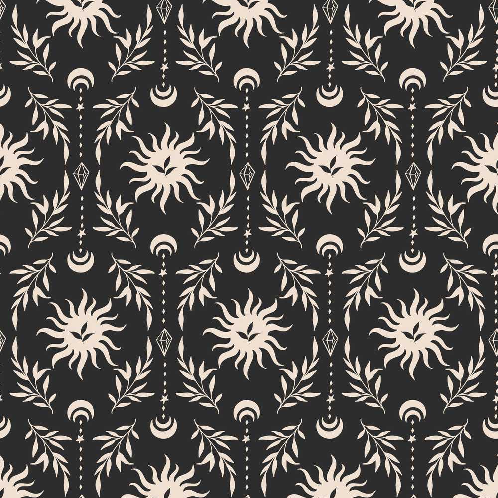Celestial Sun Moon Botanical Mystical Nature Wildflower Pattern