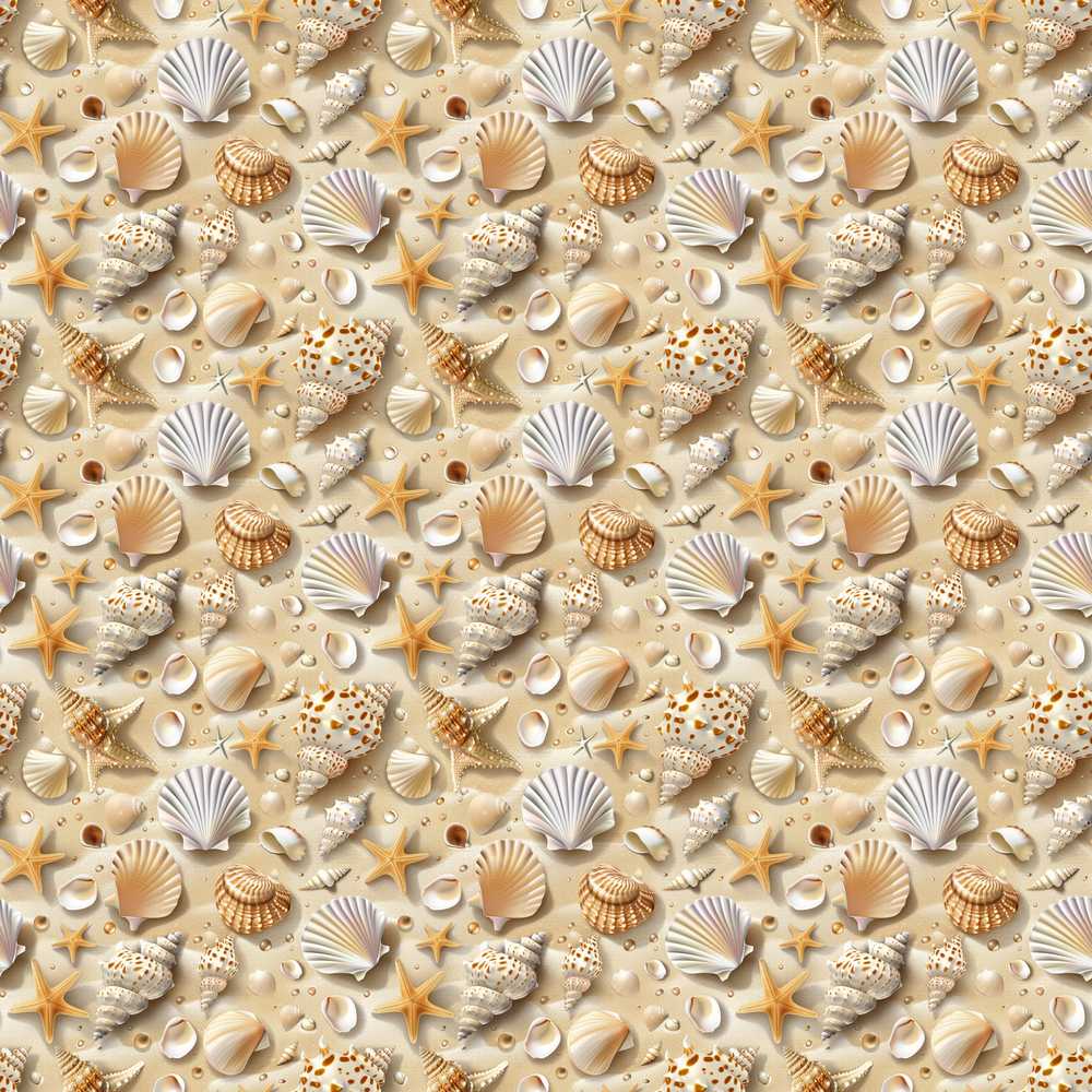 Seashell Starfish Sandy Beach Coastal Ocean Texture Illustration