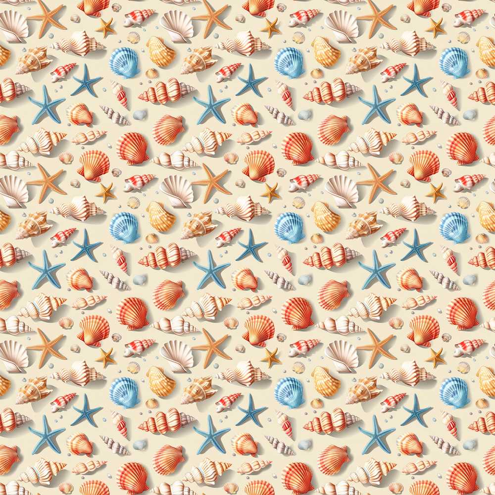 Colorful Seashell Starfish Ocean Vibrant Coastal Illustration Pattern