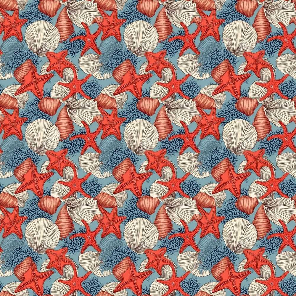 Seashell Starfish Ocean Coastal Beach Marine Life Illustration