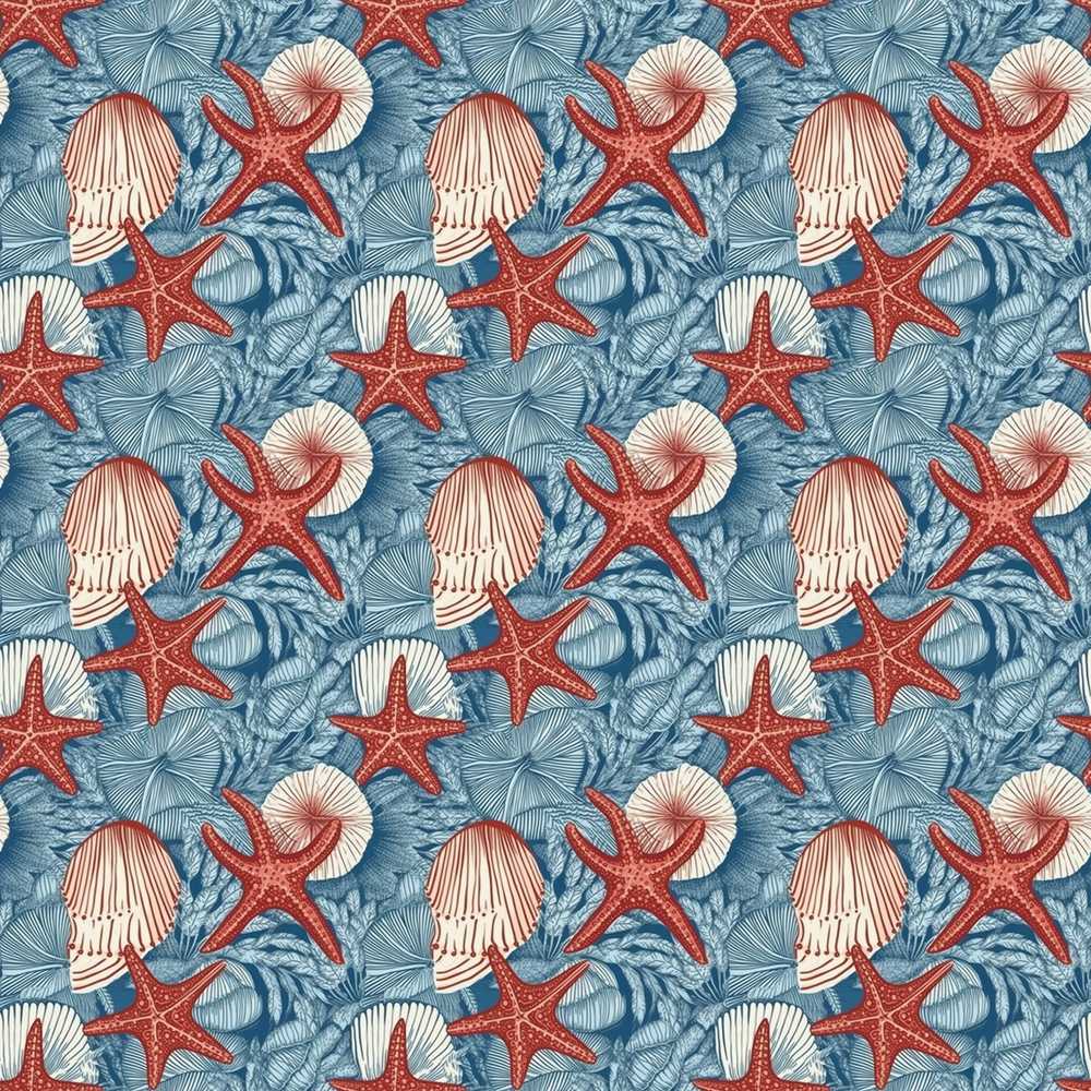 Vintage Seashell Starfish Ocean Coastal Marine Life Illustration