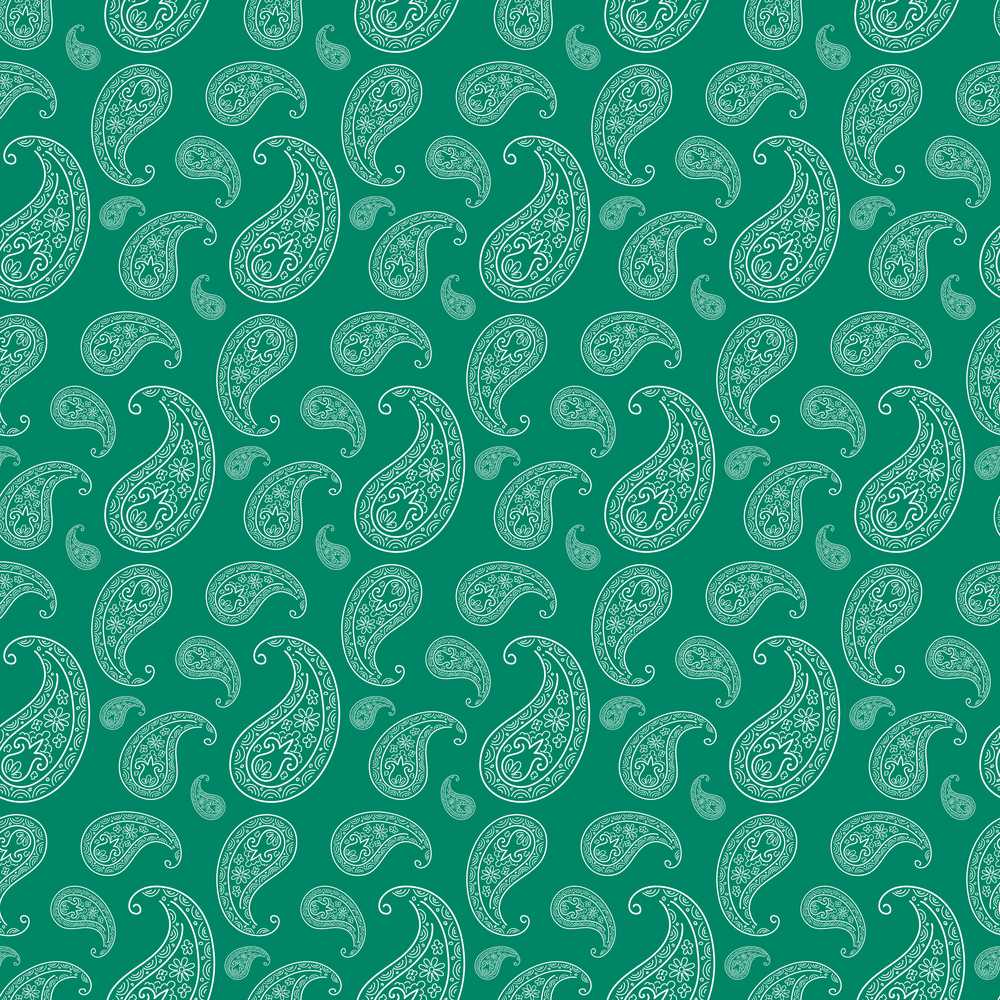 Teal Green Paisley Floral Decorative Wildflower Pattern Botanical