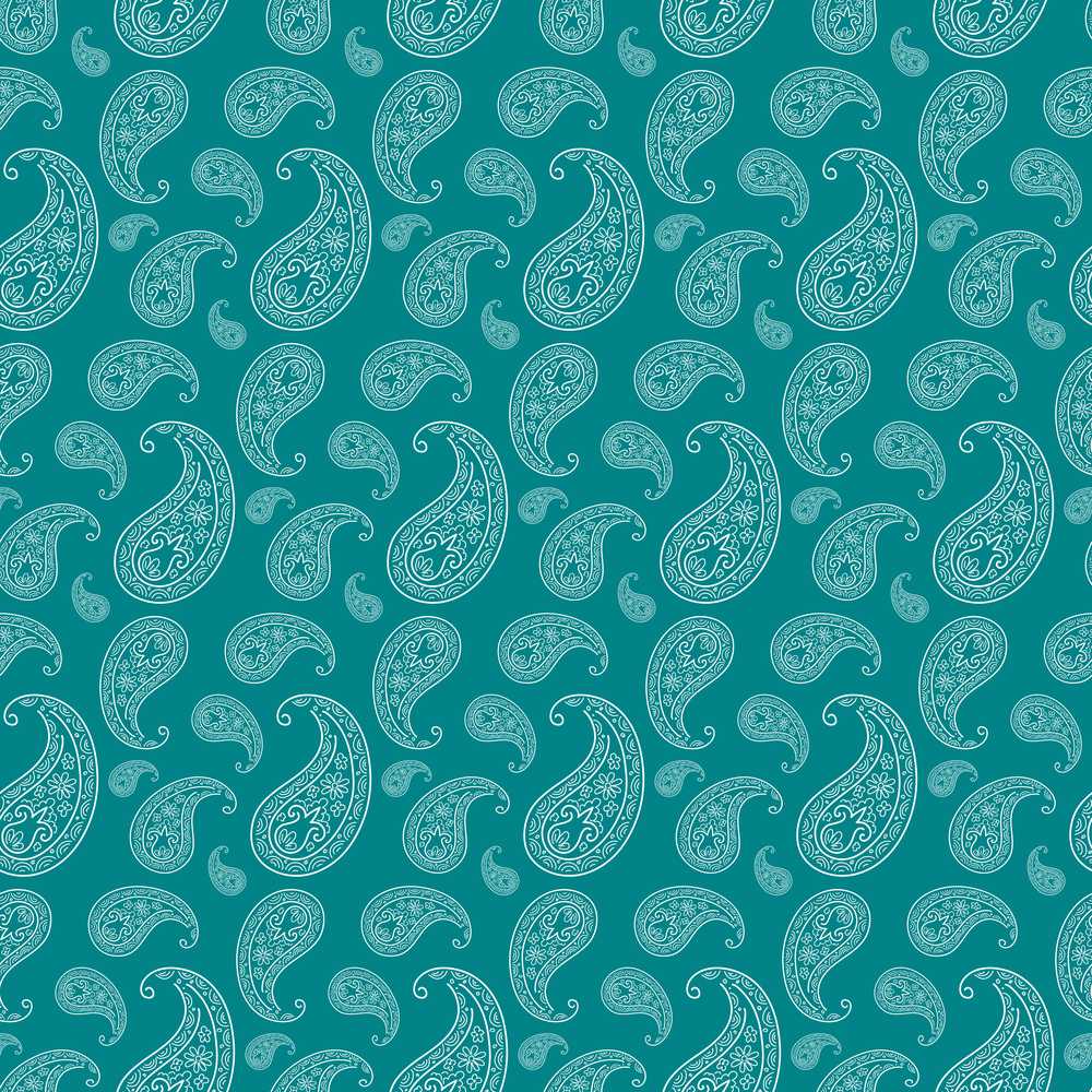 Teal Paisley Ornamental Floral Wildflower Pattern Botanical