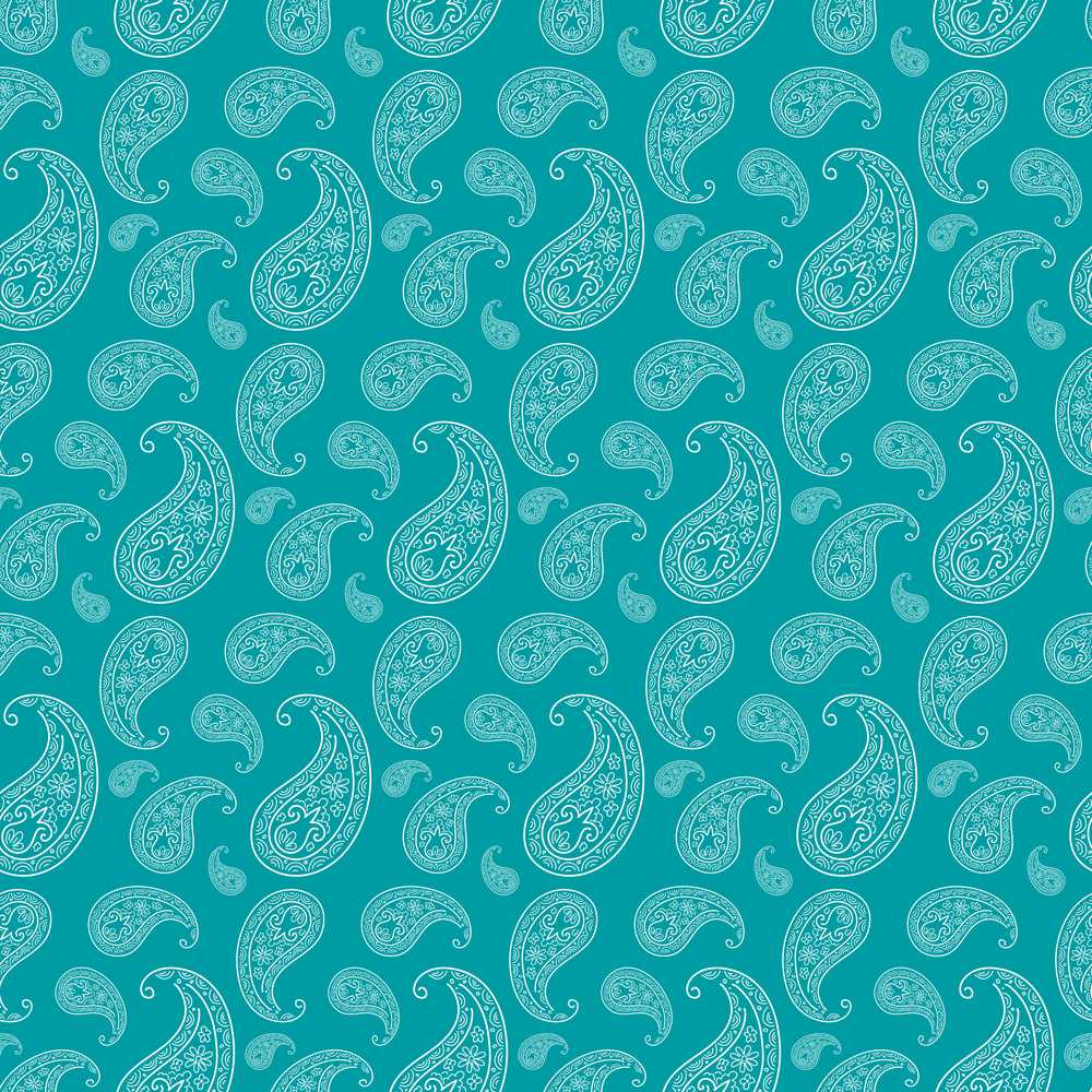 Muted Teal Paisley Vintage Floral Wildflower Pattern Botanical