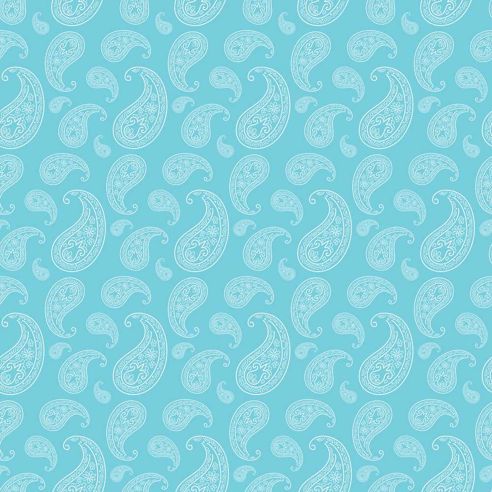 Sky Blue Paisley Ornamental Floral Wildflower Pattern Botanical