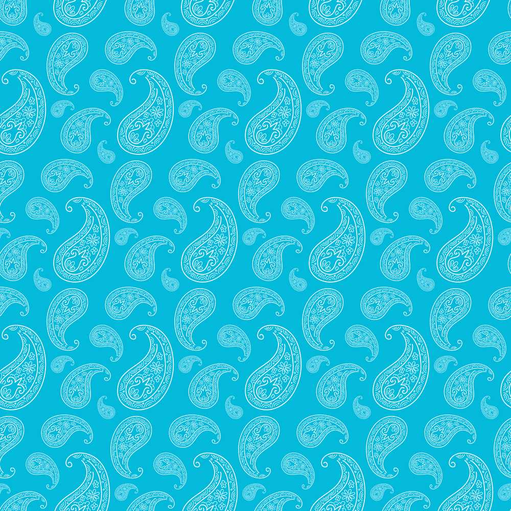Bright Cyan Paisley Vintage Decorative Repeat Pattern Design
