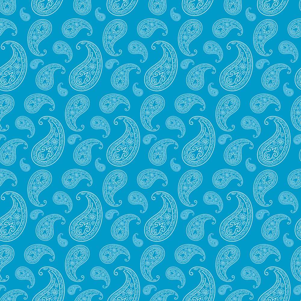 Bright Blue Paisley Bandana Style Ornamental Decorative Repeat