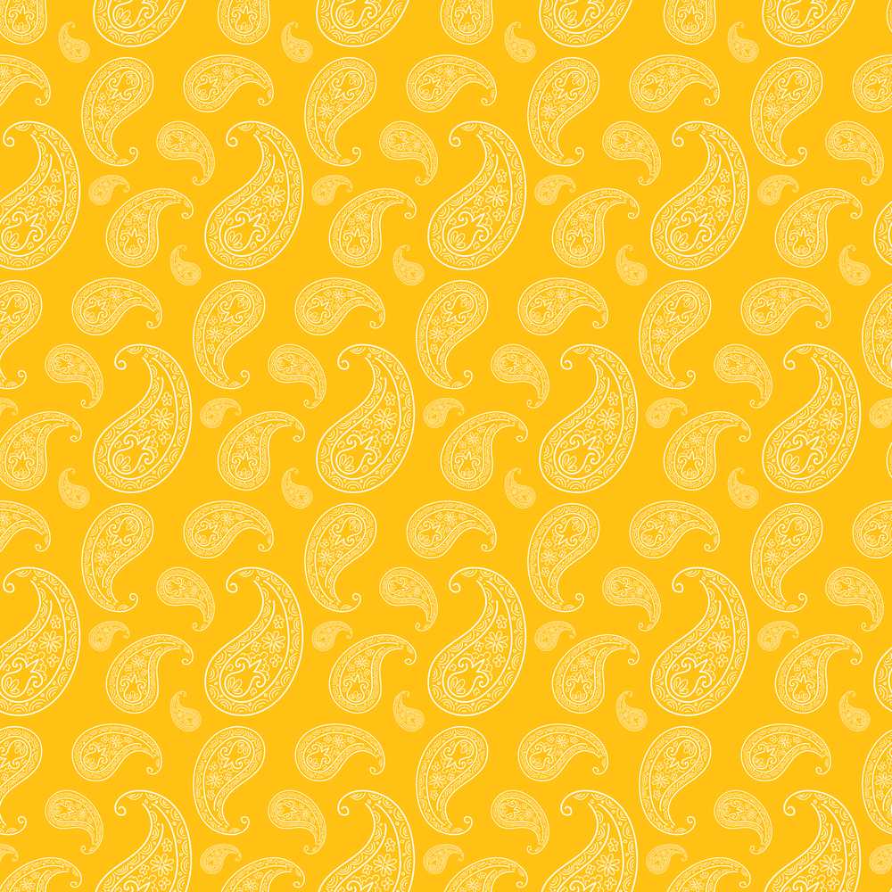 Yellow Paisley Bandana Style Ornamental Decorative Repeat Pattern