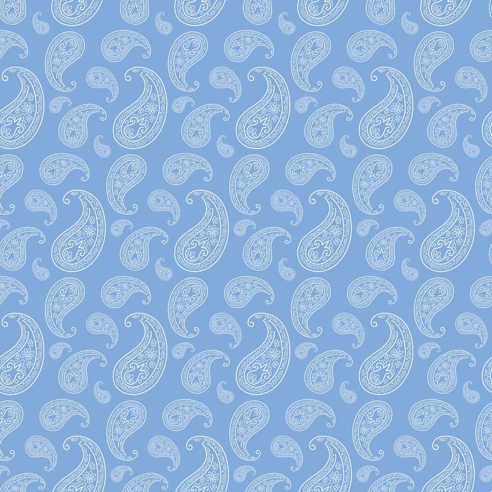 Muted Blue Paisley Vintage Floral Wildflower Pattern Botanical