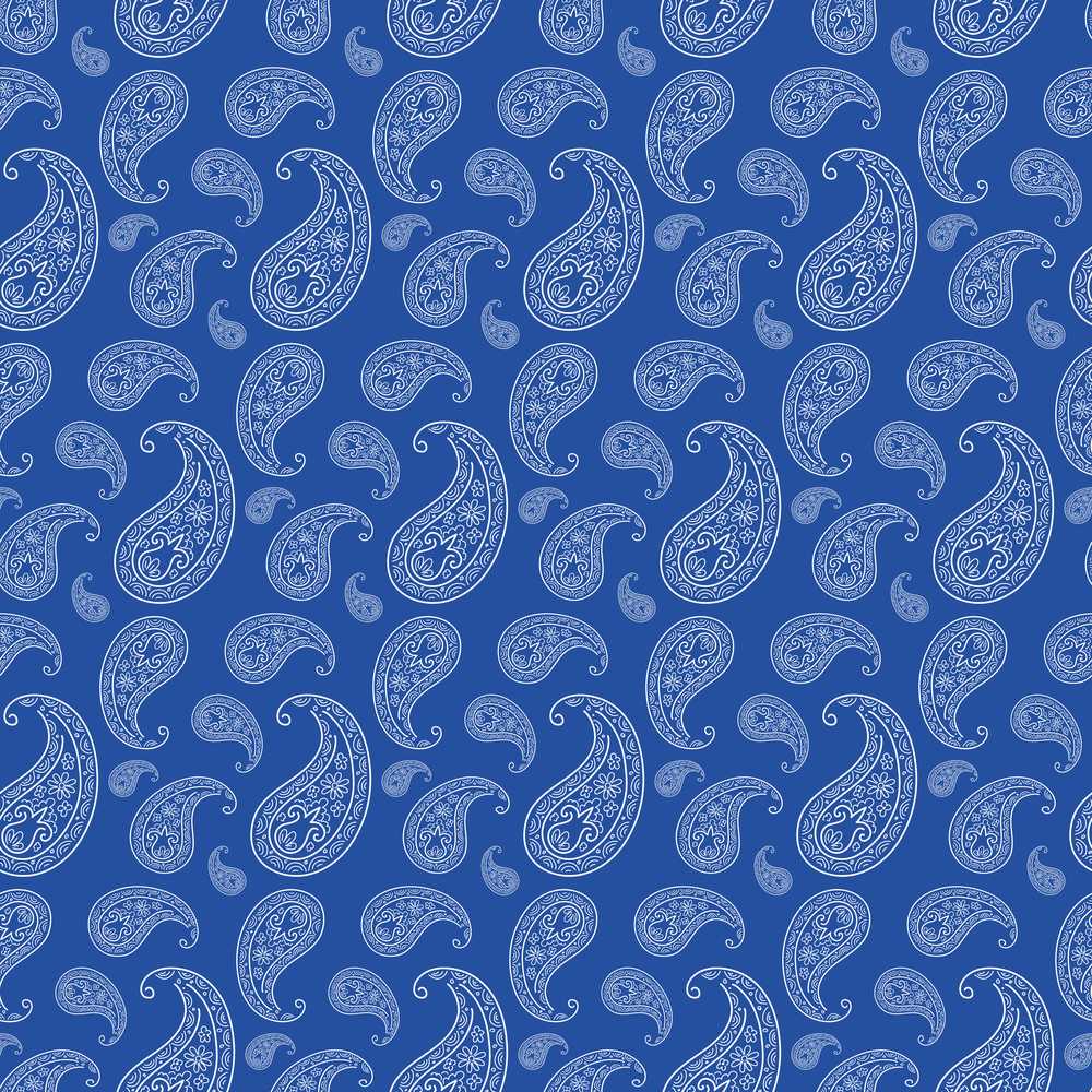 Elegant White Paisley Floral Pattern on Deep Blue Background