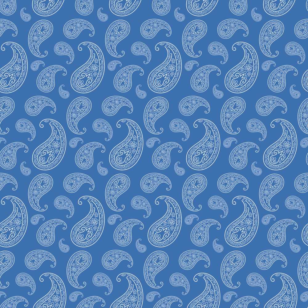 Intricate White Paisley Motif on Classic Blue Background