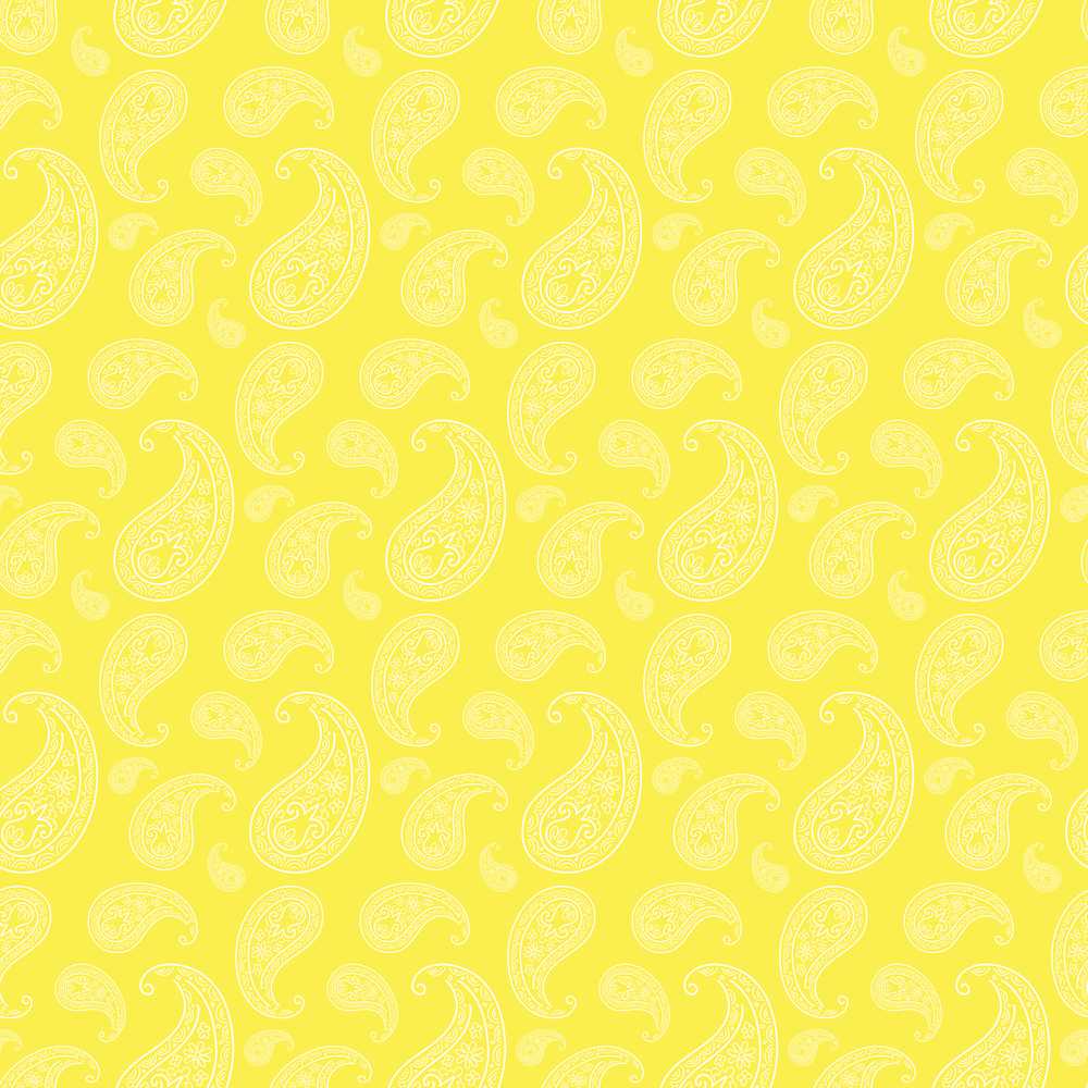 Delicate White Paisley Pattern on Bright Yellow Background