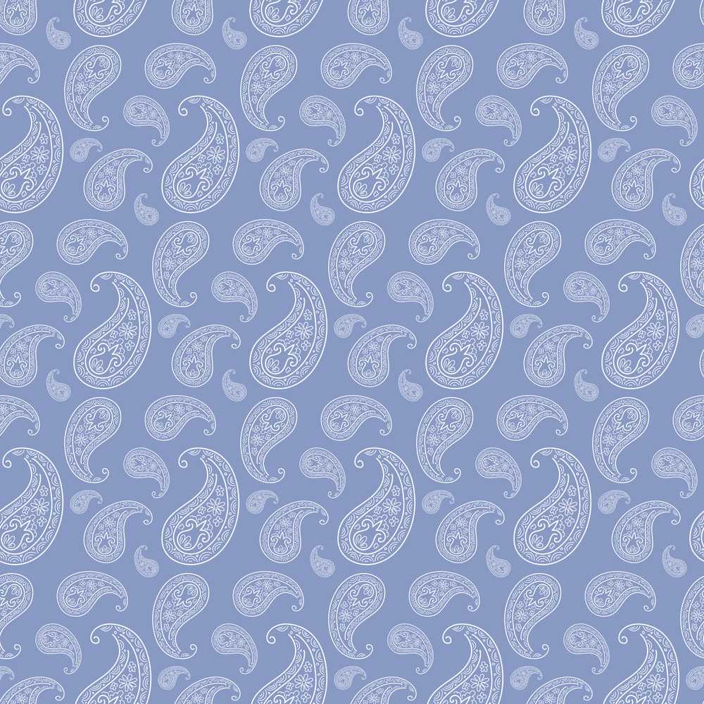 Soft White Paisley Floral Pattern on Muted Blue Background