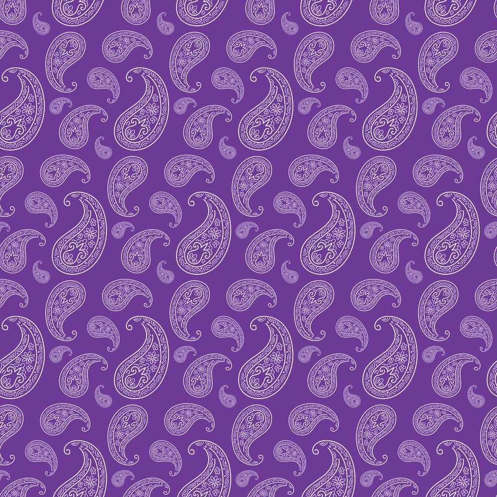 Traditional White Paisley Floral on Deep Violet Background Wildflower