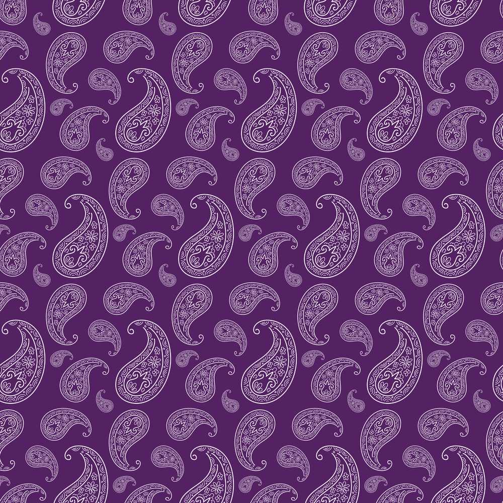 Elegant White Paisley Floral Pattern on Deep Plum Purple