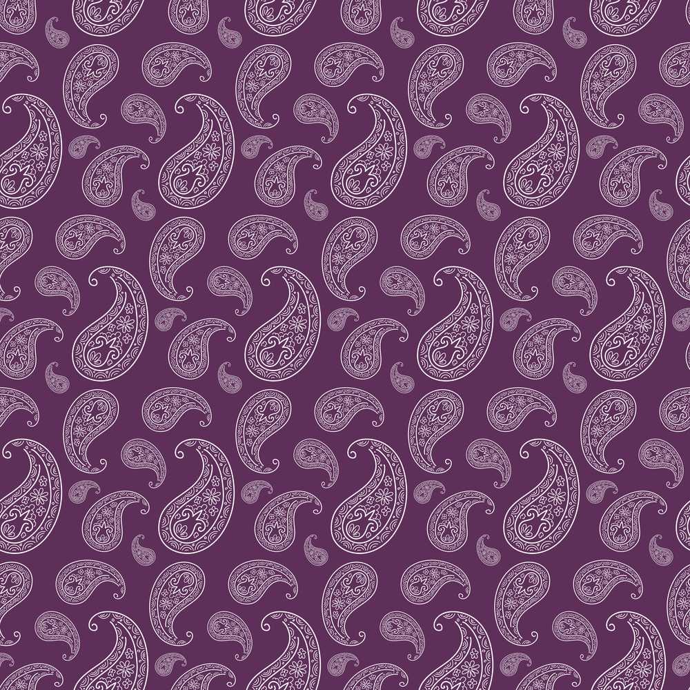 Vintage White Paisley Floral Pattern on Dark Burgundy Purple