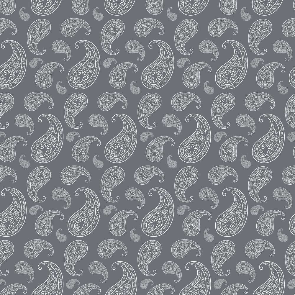 Elegant White Paisley Pattern Dark Graphite Grey Gradient Background