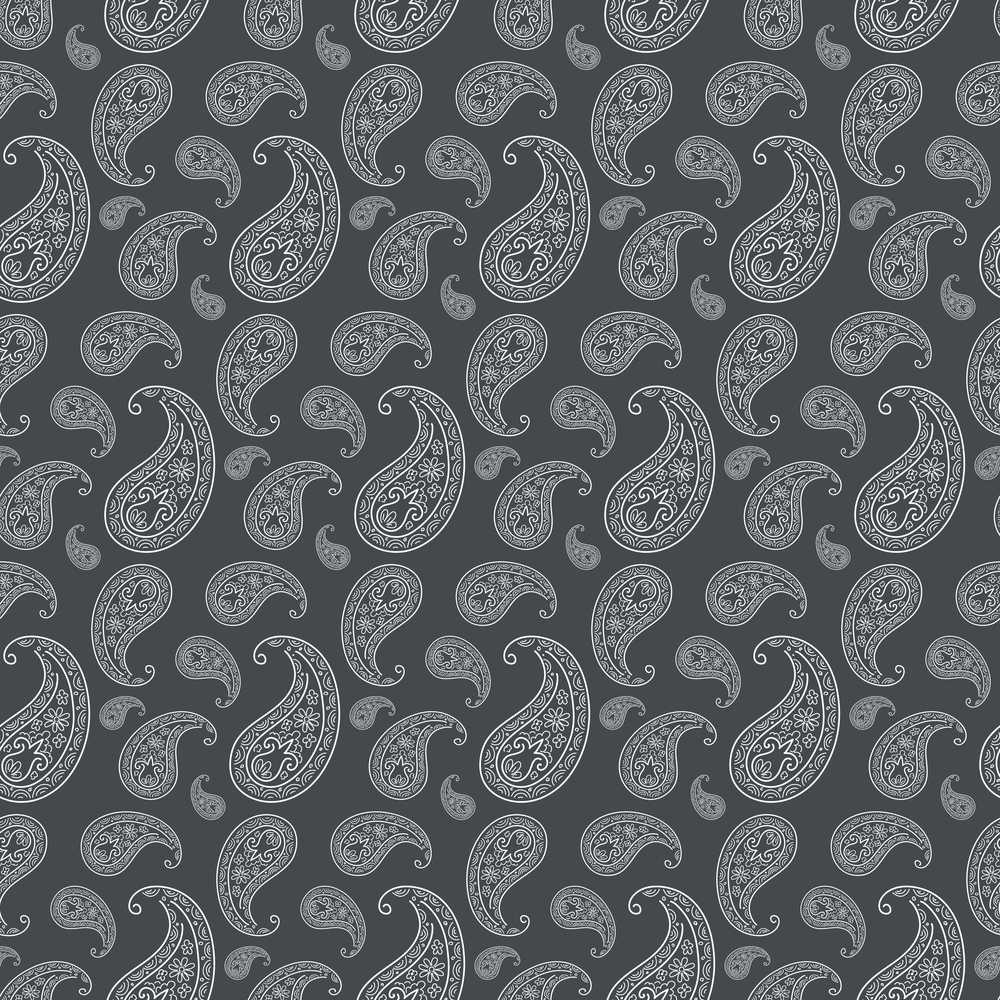 Elegant White Paisley Pattern Rich Black Grey Gradient Background