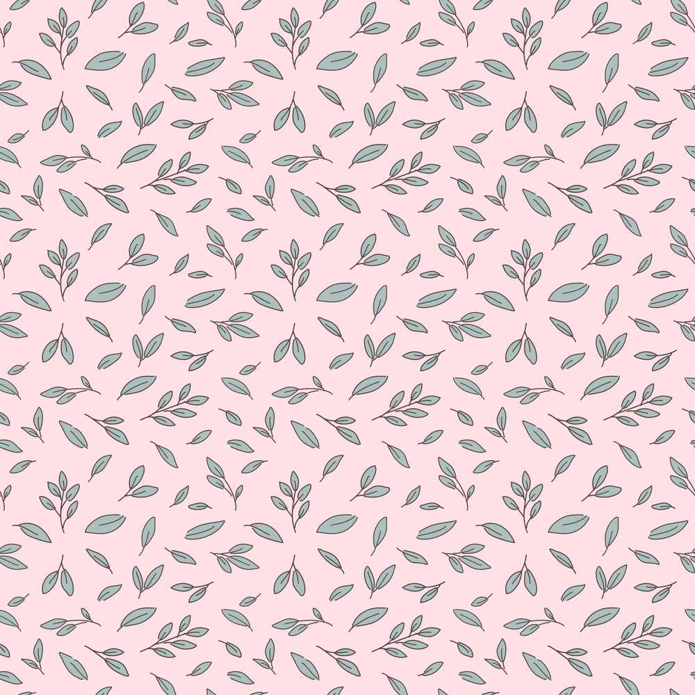 Minimalist Blue Leaf Sprig Pattern Soft Blush Pink Background