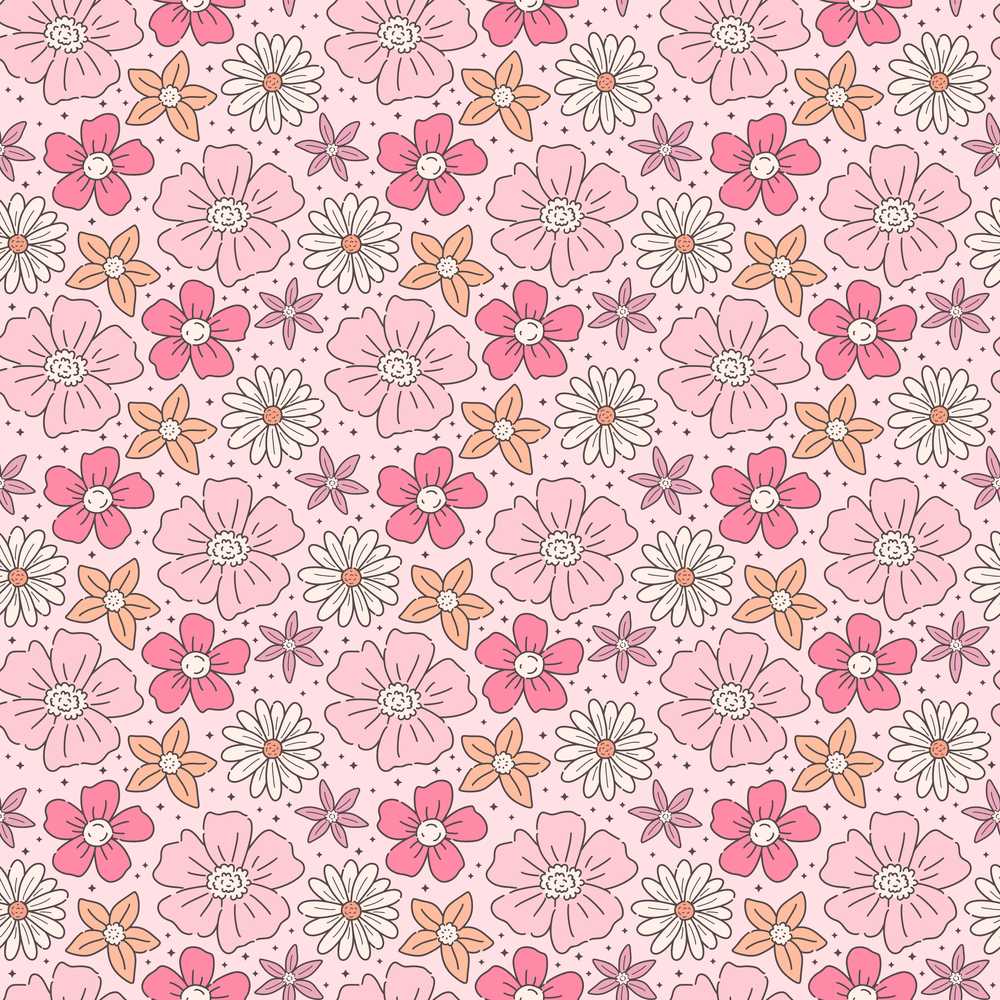 Cute Hand Drawn Floral Ditsy Flowers Pattern Soft Pink Background
