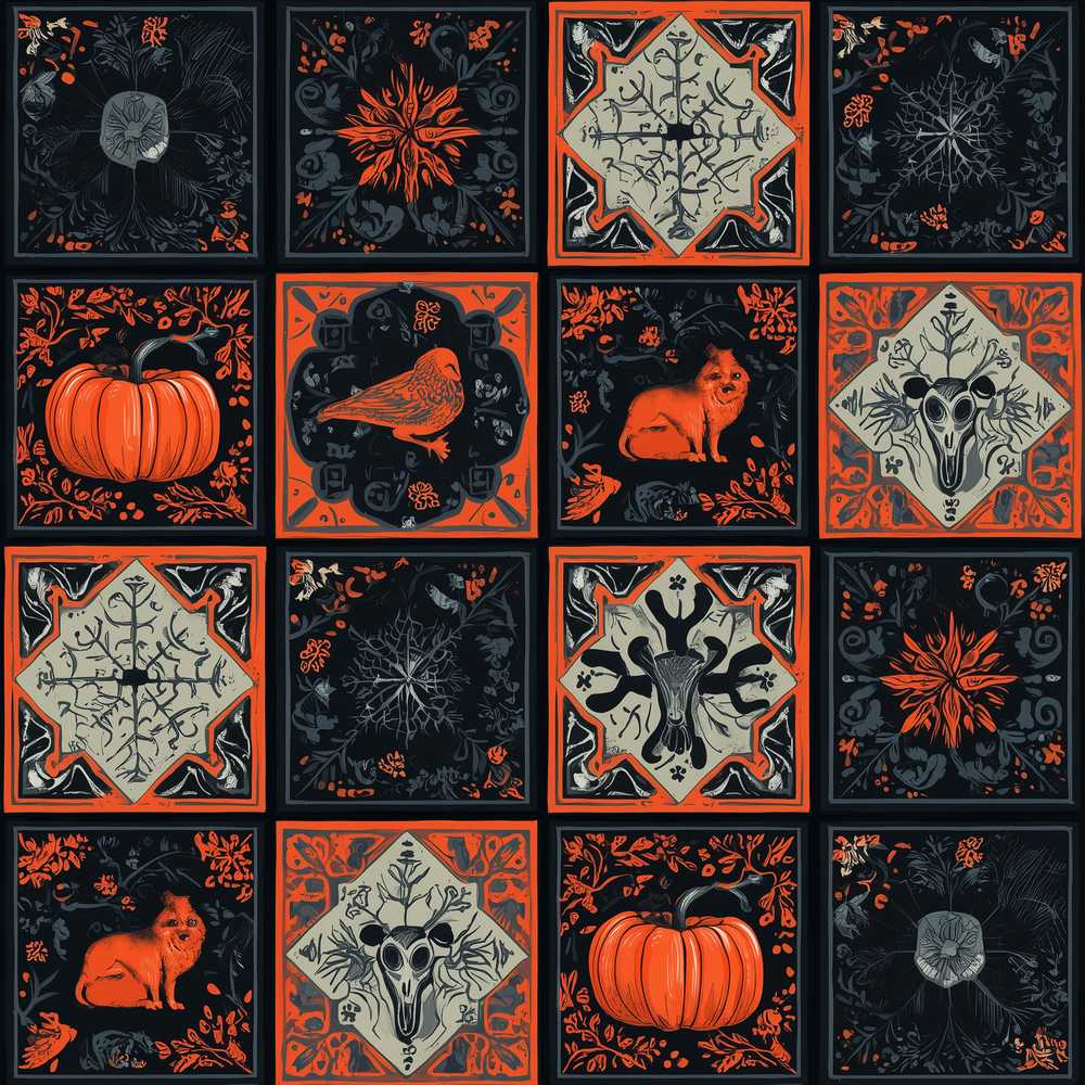 Halloween Patchwork Tiles Pumpkin Fox Bird Spooky Seasonal