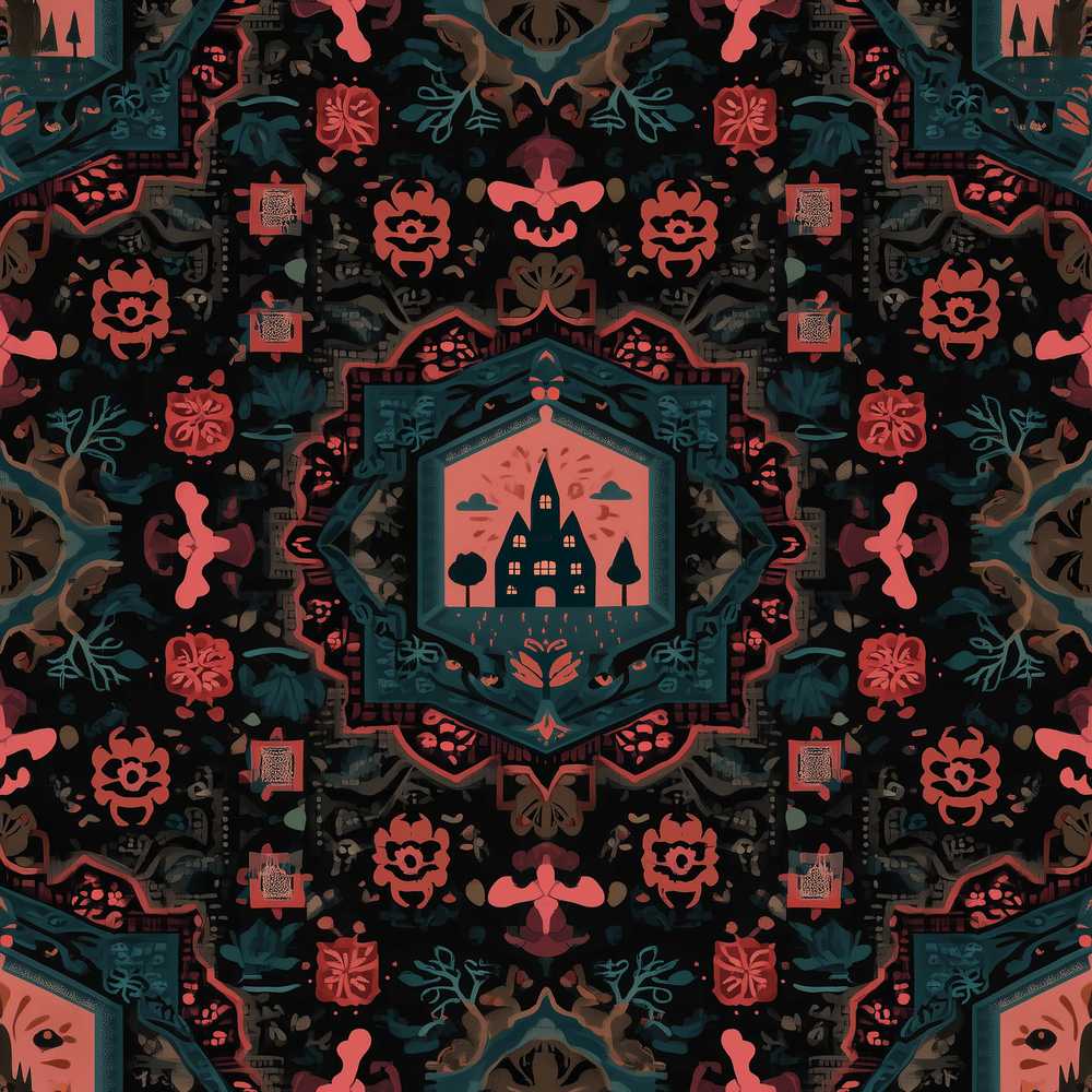 Halloween Haunted House Gothic Floral Wildflower Pattern Botanical