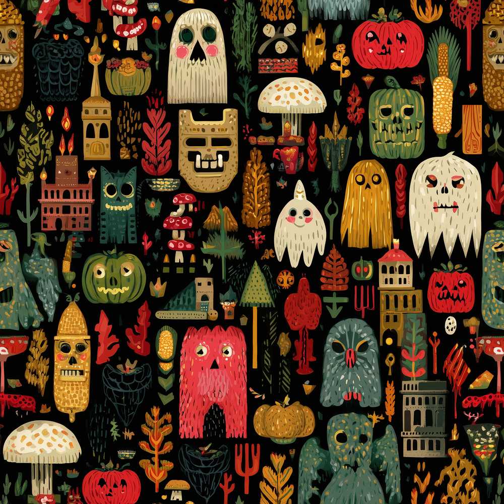 Folk Art Halloween Creatures Masks and Nature Spooky