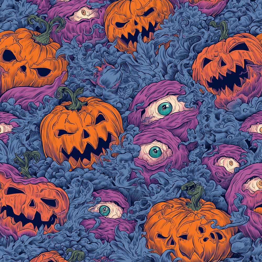 Spooky Pumpkin Eyes Horror Abstract Seasonal Pattern Design
